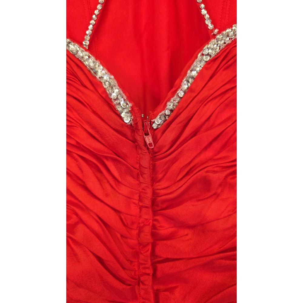 Mori Lee Prom Dress Womens 1/2 Red Formal Rhinestone Mermaid Maxi Glam Hollywood - Picture 14 of 16